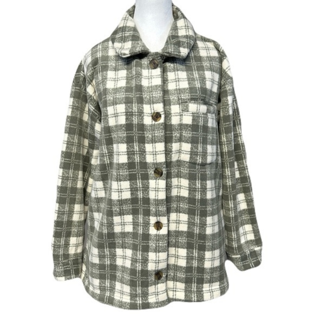 Cuddl Duds Women's Sz M Fleecewear Bonded Sherpa Button-Front Shacket Gray Ivory